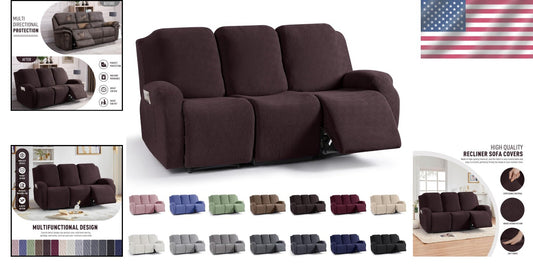 Elegant Stretch Recliner Sofa Covers with Jacquard Pattern - Dark Coffee