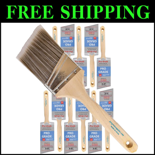12-Pack 3" Angle Paint Brushes - Synthetic Bristles for Precision & Durability