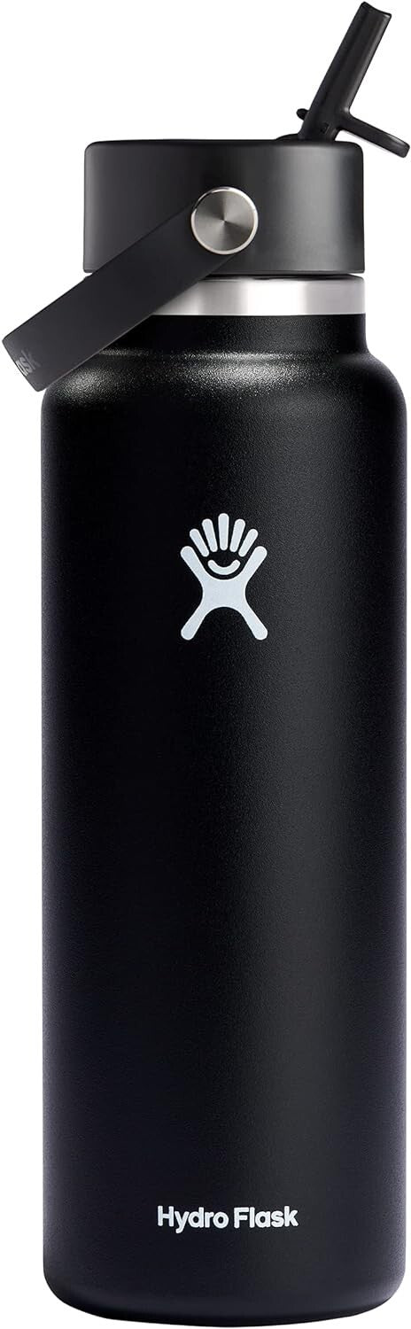 Durable Stainless Steel Wide Mouth Water Bottle with Leakproof Lid - Black