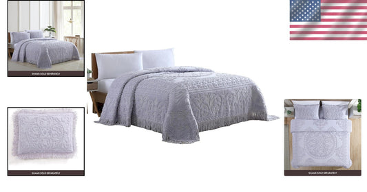 Traditional Full Chenille Bedspread in Lavender with Elegant Medallion Design
