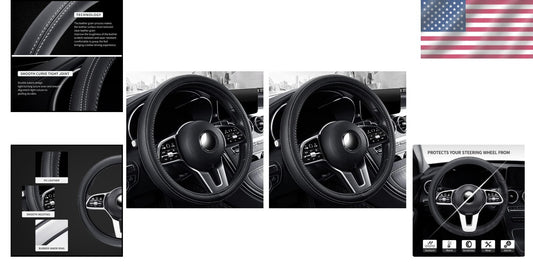 Comfortable Elastic 15" Steering Wheel Cover in Elegant Black & White - 2 Pack