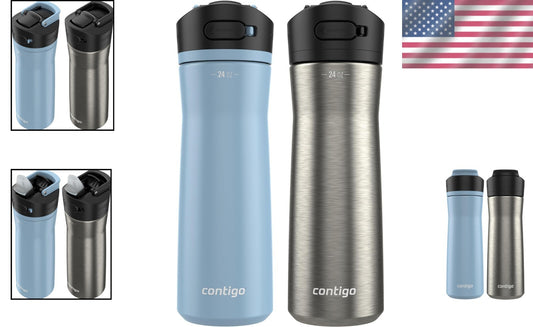 Double-Wall Insulated 24oz Water Bottle - Dual-Pack, Stainless Steel & Licorice
