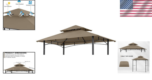 Elegant Double Tier 5x8 Canopy Replacement in Khaki - Grill Gazebo Essential
