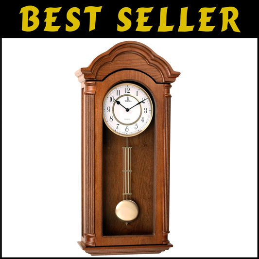 Elegant Wooden Pendulum Wall Clock - Battery Operated, 26x12 Inch Decor