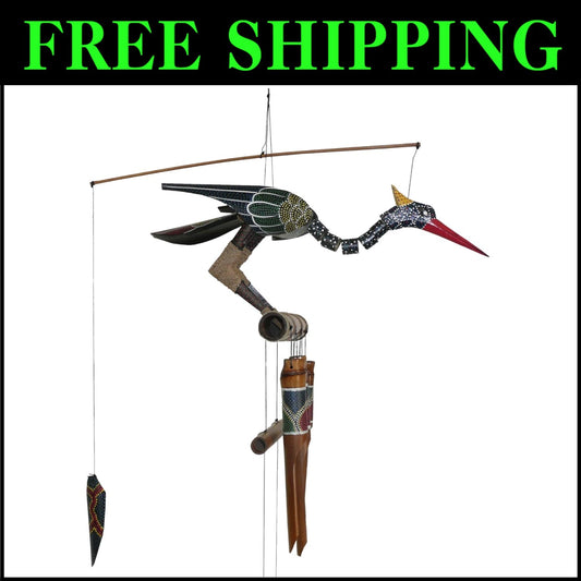 Hand-Painted Bamboo Wind Chime - Unique Bobbing Head Bird Garden Decor