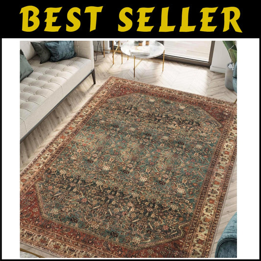 Elegant 5' x 7' Indoor Rug - Vintage Abstract Design & Non-Slip Technology