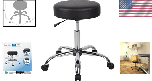 Contemporary Black Vinyl Medical Stool with Easy-Clean Surface & Chrome Base