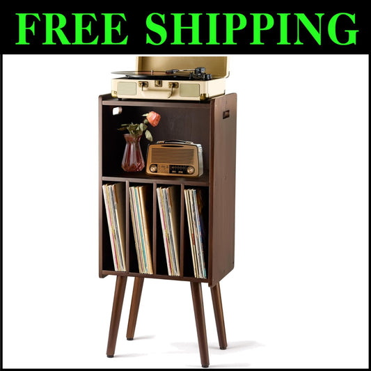 Mid-Century Modern 3-Tier Turntable Stand & Vinyl Storage for 160 Records