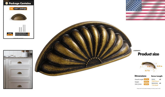 Elegant Antique Brass Cabinet Pulls - 10 Pack Flower Petal Design for All Spaces