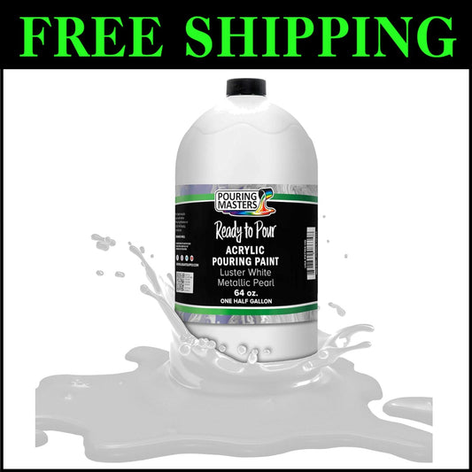 64 oz Acrylic Pouring Paint in Luster White Metallic - Perfect for All Surfaces