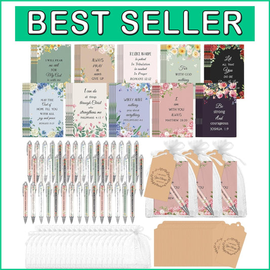 Versatile 200 Pcs Bible Verse Gift Set - Journals, Bamboo Pens, Organza Bags