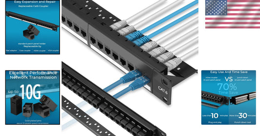 24-Port Cat6 Patch Panel with Pass-Thru Couplers - 10G High Speed Solution