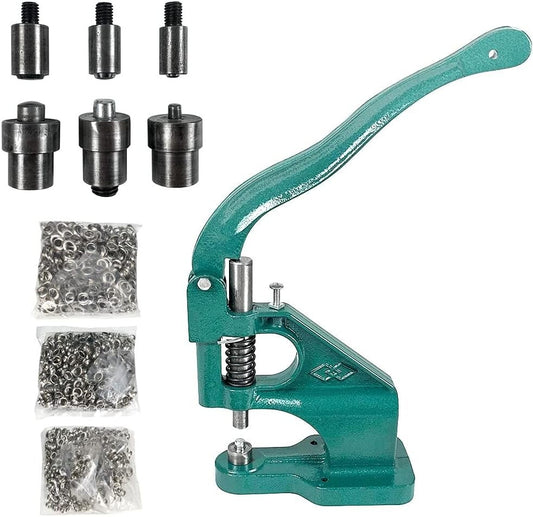 Versatile Eyelet Grommet Punch Tool with 1500 Grommets & Easy Lever Mechanism