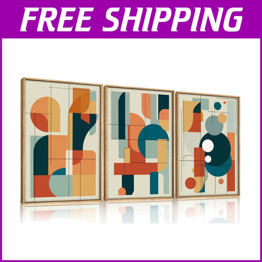 Colorful Geometric Wall Art Set - 3 Piece Abstract Canvas for Elegant Spaces