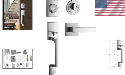 Elegant Satin Nickel Lever and Deadbolt Handle Set - Easy Install Kit Included