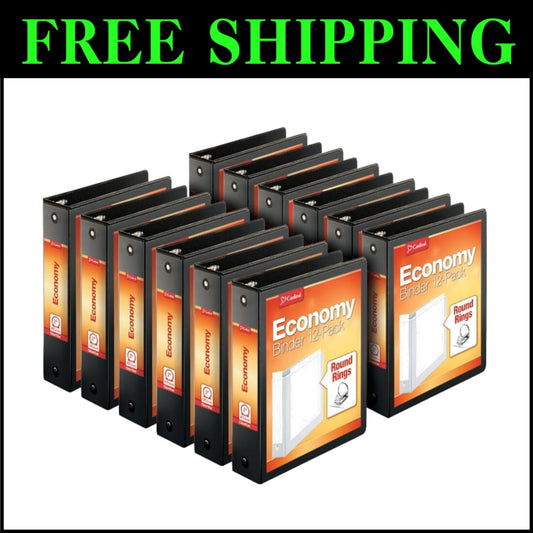 Economy 3-Ring Binders, 2 Inch, Round Rings, Customizable & Non-Stick, 12 Pack