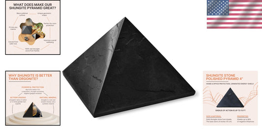 Genuine Shungite Crystal Pyramid 4" - Black Healing Stone for Home Protection