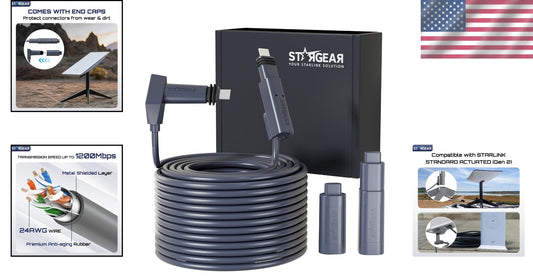 Durable 75FT Starlink Cable with Dustproof Covers for Gen2 Rectangular Satellite