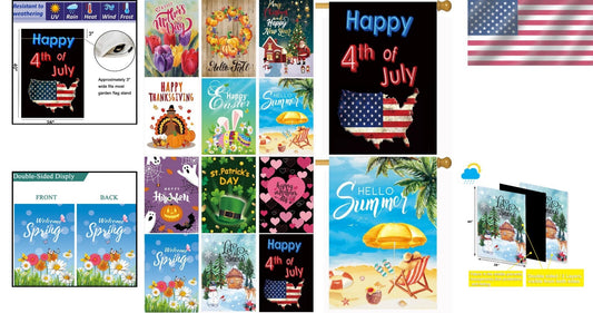 12 Seasonal Double-Sided 28x40 Inch Garden Flags - Perfect for Year-Round Decor