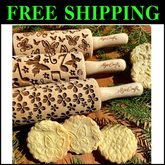 SUMMER 3 Kid Rolling Pin Set - Engraved Mini Baking Tools for Creativity