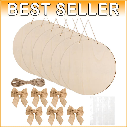 DIY Craft Kit: 12 18-Inch Wood Circles with Bows & Twine for Holiday Projects