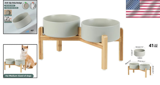 Modern Ceramic Double Dog Bowls with Stand - Healthy Design for Medium Breeds