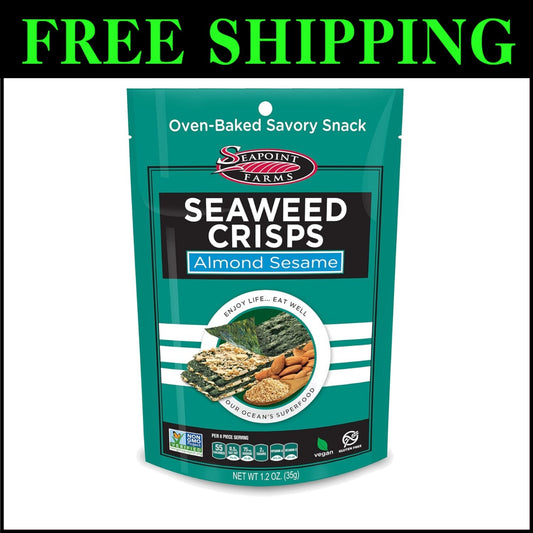 Delicious Seaweed Crisps - Almond Sesame, Vegan & Gluten-Free Snack Pack of 12