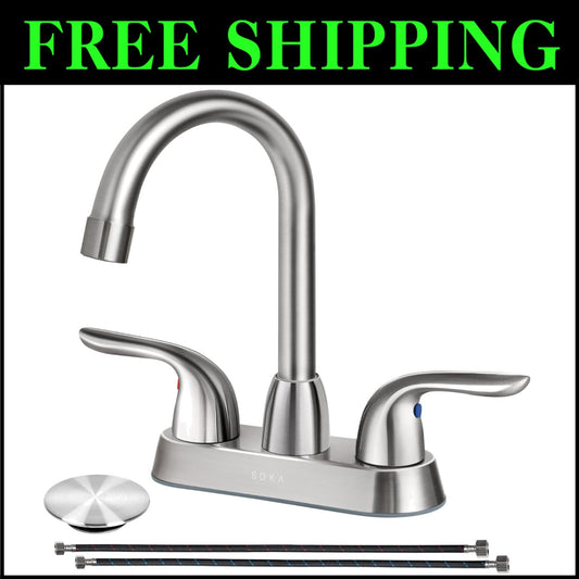 Premium Stainless Steel Centerset Faucet - Dual Lever Handles for Control