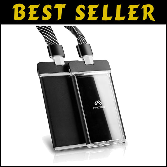 Lightweight ID Badge Holder Wallet with Comfortable Lanyard - Black, 5-Pack