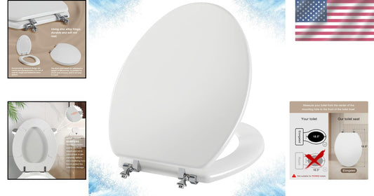 Elegant Elongated White Toilet Seat in Durable Natural Wood with Zinc Hinges