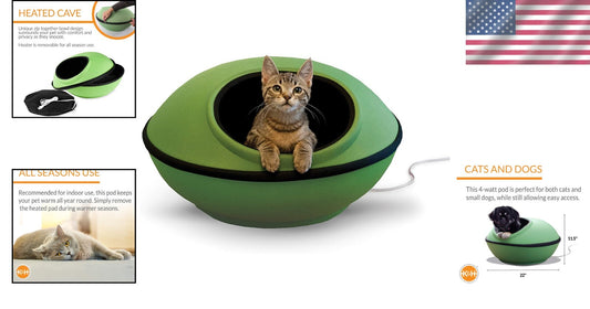 Spacious 22-Inch Heated Cat Bed with Waterproof Heater and Safety Certification