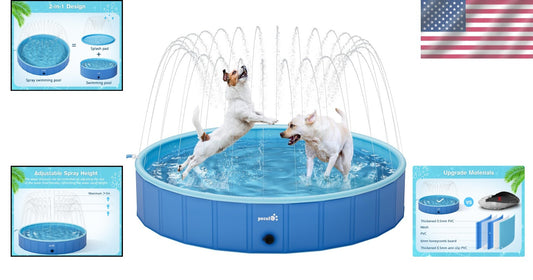 Extra-Large Foldable Dog Pool with Sprinkler - Portable Splash Wading Fun!