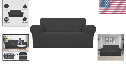Soft Jacquard Loveseat Slipcover with Non-Slip Anchors - 80% Polyester Blend