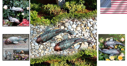 Set of 2 Antique Koi Fish Garden Sculptures - Elegant Resin Statues for Outdoors