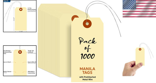 1000 Blank Manila Shipping Tags, 4.75"x2.375" Prewired Cardstock, Durable Design