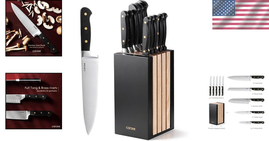 11-Piece Black Kitchen Knife Set with Magnetic Block - Razor Sharp & Ergonomic