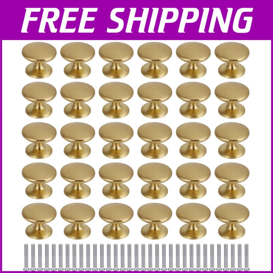 Durable Brass Cabinet Knobs, 1 Inch, 30 Pack – Easy Installation for Any Style