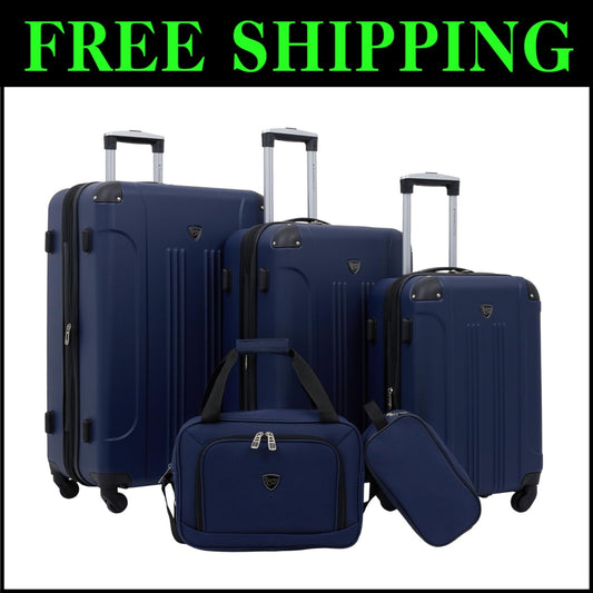Navy Blue Chicago Hardside Expandable Luggage Set - 5 Pieces for Every Journey