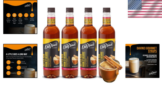 Classic Butter Rum Syrup 25.4 Oz - Pack of 4 for All Your Beverage Creations