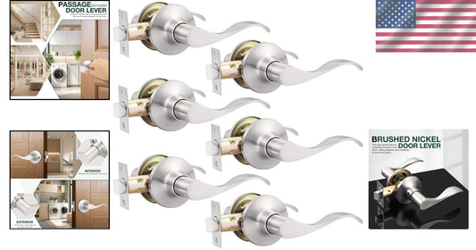 Durable 6-Pack Brushed Nickel Passage Lever Door Handle for Easy Installations