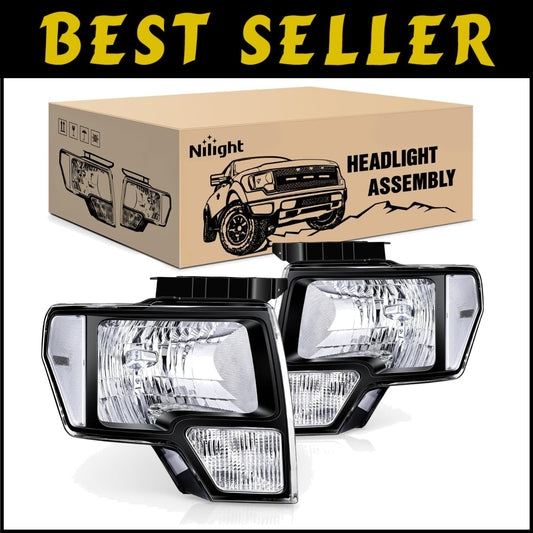 Black Housing Clear Lens Headlight Replacement for 2009-2014 F150 Truck 2-Pack
