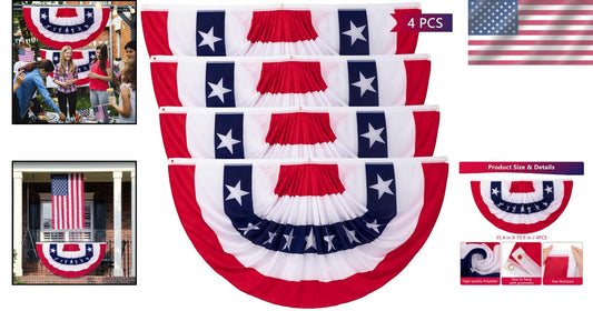 Durable 4th of July Pleated Fan Flags - 4 PCS for Memorial Day & Independence