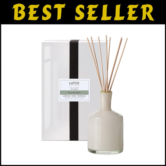 15 oz Reed Diffuser - Feu de Bois Scent in Reusable Glass Vessel, 9 Months