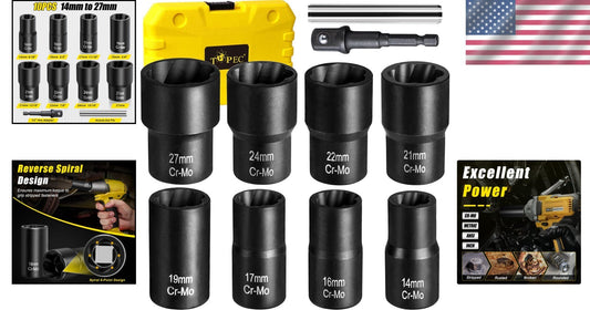 High-Performance Bolt Extractor Set - 10 Tools for Removing Damaged Lug Nuts