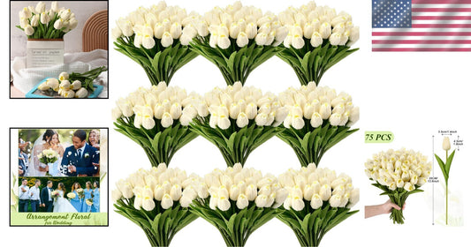 Realistic 75-Pack Milk White Artificial Tulips for Event and Home Arrangements