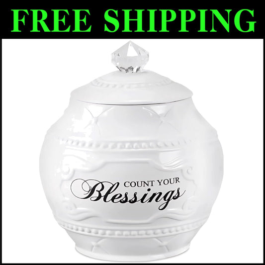 Ceramic Blessing Jar with 36 Cards - Inspirational Home Decor for Gratitude