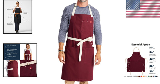 Professional Grilling Apron with Utility Loop and Double Pockets - Easy Care
