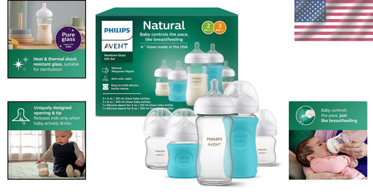 Philips Natural Newborn Glass Baby Bottle Set - Gift Ready for New Parents
