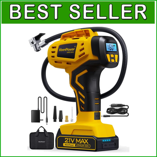 Cordless Tire Inflator with 21V Battery & Flashlight - Perfect for Nighttime Use
