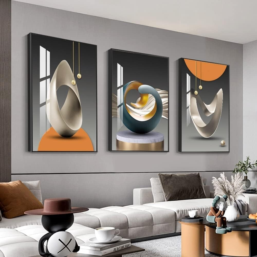 Elegant 3-Piece Abstract Wall Art in Blue and Yellow - Easy-Hang Design